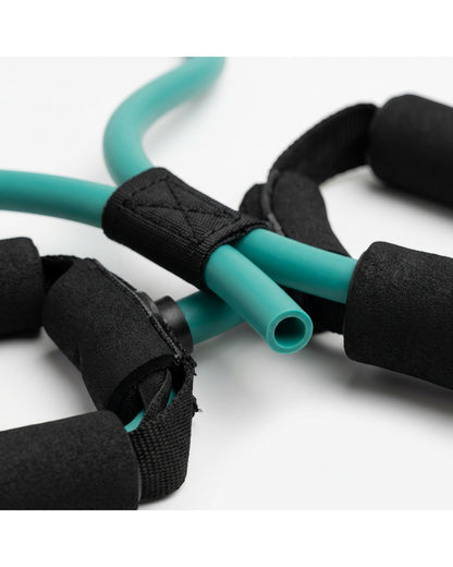 Plvfd Double-Loop Figure-Eight Latex Resistance Tube with Four Grips Teal Black - Detail view