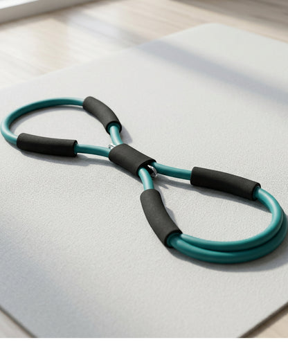 Plvfd Double-Loop Figure-Eight Latex Resistance Tube with Four Grips Teal Black - Lifestyle view
