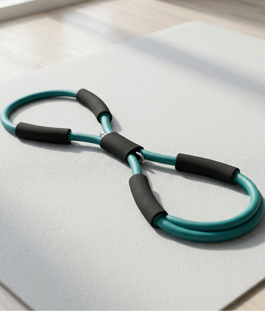 Plvfd Double-Loop Figure-Eight Latex Resistance Tube with Four Grips Teal Black - Lifestyle view